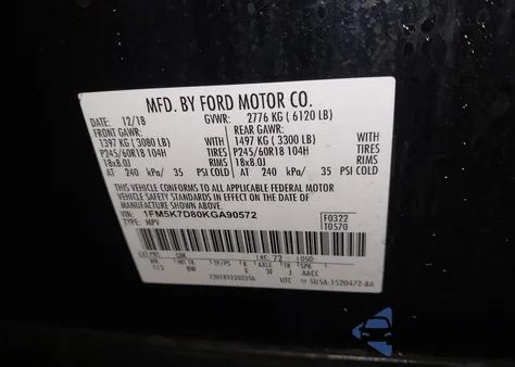 2019 Ford Explorer Xlt from USA, damaged, VIN 1FM5K7D80KGA90572